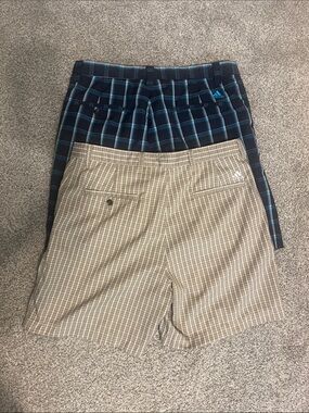 Adidas  Men's Set of 2  Navy and Tan Plaid Golf Shorts Size 34 NWOT